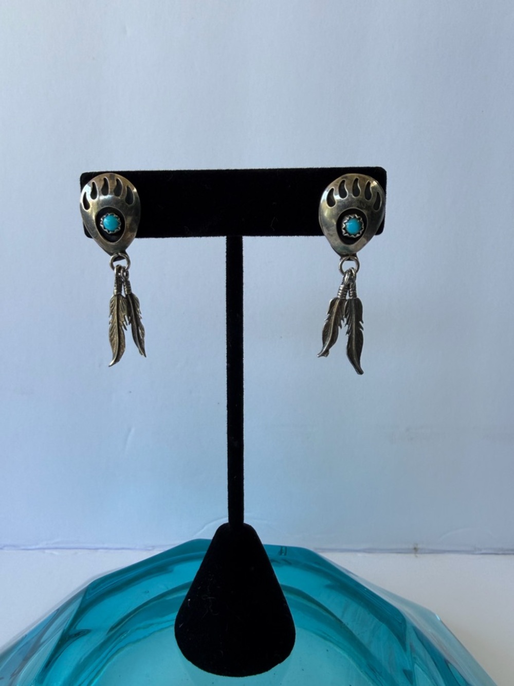 Turquoise Feather Drop Silver Earrings 925